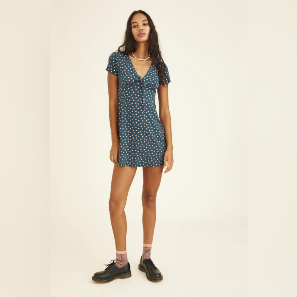 Urban outfitters geometric shapes on cap sleeve dress, green, orange, and white